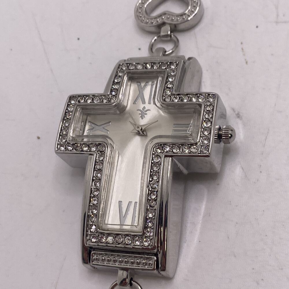 Vintage Silver Tone Christian Cross Faith Watch Works New Battery
